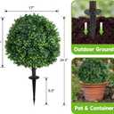 Dense Leafy Artificial Boxwood Topiary Ball Trees 24 Inch, Set of 2 Fake Plants Outdoor with Ground Spike, UV Resistant Faux Boxwood Bushes for Garden Patio Front Porch Decor