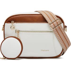 Crossbody Purse for Women Small Crossbody Bags Trendy Vegan Leather with Adjustable Shoulder Straps Gift for Mother Wife Mom (Beige With Brown Minimalism Upgrade)