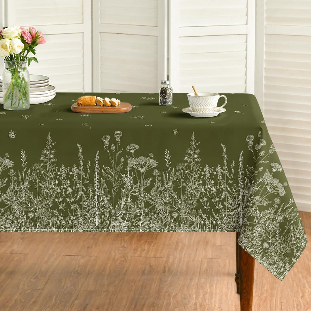 Horaldaily Spring Summer Summer Tablecloth 60x84 Inch Oval, Wild Flowers Floral Moss Green Washable Seasonal Table Cover for Party Picnic Dinner Decor (60" x 84" (Rectangular))