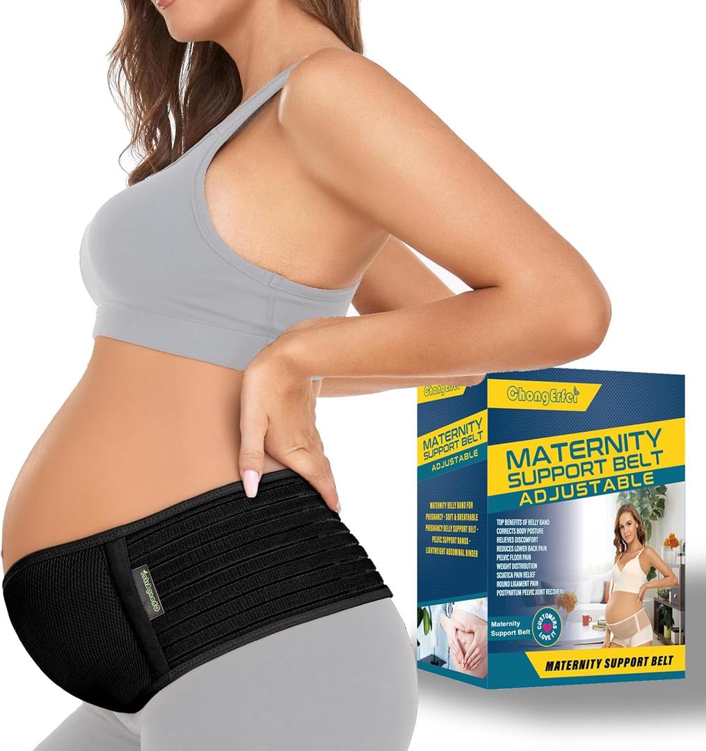 ChongErfei Pregnancy Belly Band Maternity Belt Back Support Abdominal Binder Back Brace - Relieve Back, Pelvic, Hip Pain for Pregnancy Recovery(Black, One Size)