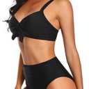 Tempt Me Two Piece Swimsuits - High Waisted Bikini Tummy Control Full Coverage Bathing Suits Ruched Tie Knot Swimwear (Black, XXL)