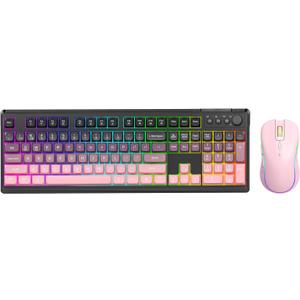 Wireless Keyboard and Mouse Combo, RGB Backlit Rechargeable 2000 mAh Battery, Wireless Computer Keyboards, Tri-Mode Bluetooth/2.4GHz/USB-C Custom Creamy Keyboard, RGB Backlit Media Knob (White-Pink)