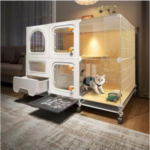 Indoor cat cage with Litter Box, Complimentary Cat Bed, Bow,lcat House with Wheels Outdoor,Large cat Villa Playpen, Small Animal Dog Kennel cat enclosures (42(L) x18.2(W) x32.4(H)