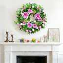 Spring Wreath for Front Door 24 Inch, Large Spring Summer Door Wreath with Artificial Peony Tulip Rose Flowers, Floral Wreath with DIY Wooden Welcome Sign for Outdoor Indoor Home Decor (Pink)