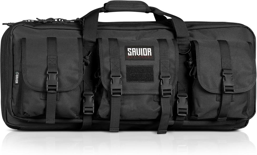 Savior Equipment American Classic Shorty Tactical Double Short Gun Case Pistol Bag, Spacious Front Pockets, Padded Shoulder Strap Included (24" x 12" Double Rifle Case, Obsidian Black)