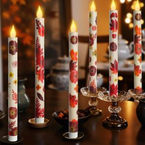 Lebaley 6 PCS Fall Flameless Taper Candle LED 10.6 Inch Fall Taper Candles Battery Operated Candlesticks Fall Candle for Thanksgiving Harvest Wedding Birthday Home Party Dinner Fireplace Decor