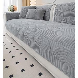 vctops Velvet Plush Couch Sofa Cover Geometric Quilted Sectional Couch Covers Non Slip Fluffy Soft Sofa Slipcover for Dogs, Children, Pets Furniture Protector (Grey, 36"x94")