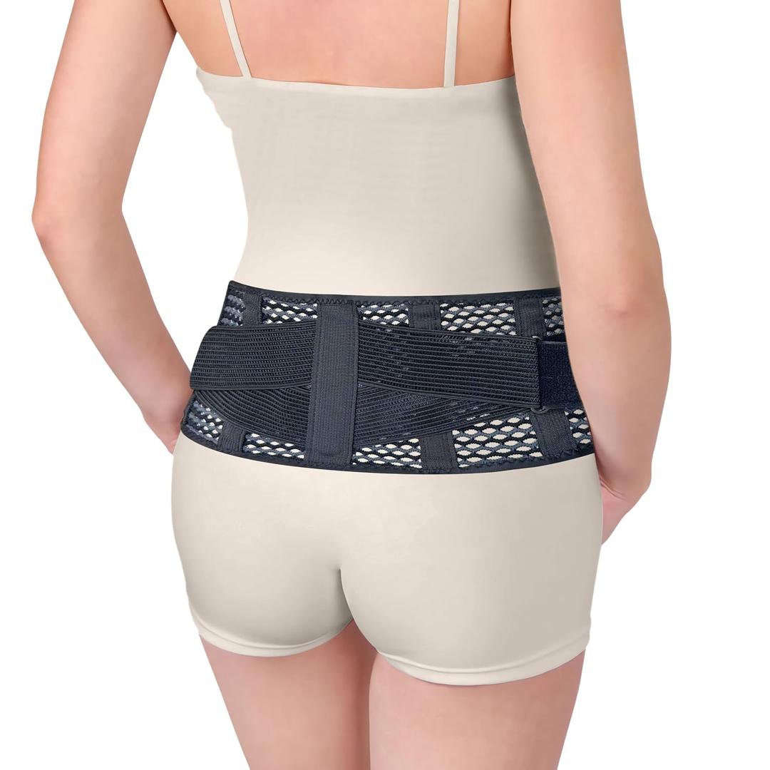 Breathable Thin Back Brace for Women, Adjustable Lower Back Support Belt for Everyday Pain Relief, Slim Low-Profile Lumbar Brace with Gentle Compression, Comfortable Under Clothes (Black, M)