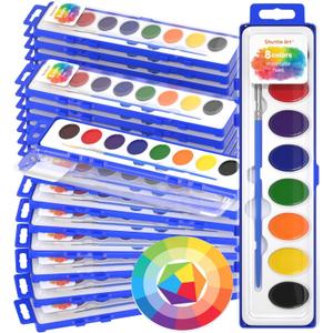 Shuttle Art 24 Pack Watercolor Paint Set, 8 Colors with Paint Brushes & Color Wheels, Washable for Kids & Adults, Suitable for Classroom, Parties, Kindergarten & Art Activities