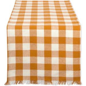 DII Heavyweight Fringed Check Tabletop Collection, Table Runner, 14x108, Pumpkin Spice