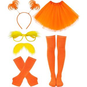 6pcs Orange Tutu Costume for Women Yellowe Tutu Accessories Set for Halloween Reading Week Role-Playing Themed