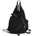 OVER GROUND Reflective Two Tone Casual Convertible Sling Backpack Key Ring Strap, Adjustable Travel Zipper Multi-Pocket Crossbody Bags (Black, Small)