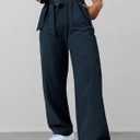 Women's Wide Leg Pants Y2K Trendy Elastic Waist Track Pants Baggy Tie Knot Trousers with Zipper Pockets Streetwear Casual (L)