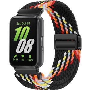 Nylon Braided band Compatible with Galaxy Fit 3, Elastic Magnetic Buckle Band for Galaxy Fit 3 SM-R390 (Black Rainbows)
