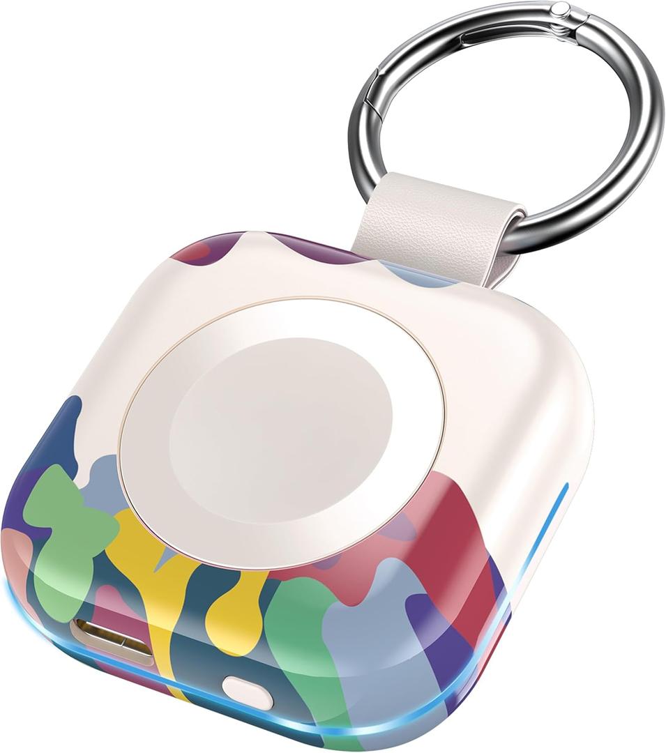 Charger for Apple Watch Portable iWatch Wireless Charger,Compact Magnetic iWatch Chargers 1200mAh Power Bank Keychain Gift Your Mother Girl Birthday for Apple Watch 11/10/ 9/8/7/6/SE/5/4/3/2/Ultra (Coloful Painting)
