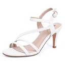 IDIFU Women's Black Nude White Silver Heels for Women Dress Kitten Heels Strappy Open Toe Heels Sandals Wedding Evening Party Shoes for Women Ladies Bridal (White Pu, 9 M US)