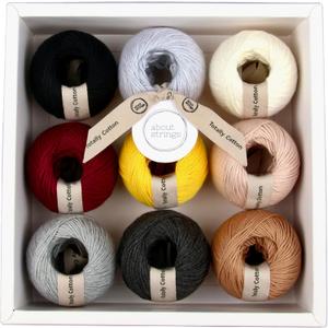 About Strings 100% GOTS Organic Cotton Yarn - 9 Neutral Colors Expresso Box Set, True DK Weight, Machine Washable, Baby Safe, 963m Total (50g x 9) Crochet Knitting (Expresso)