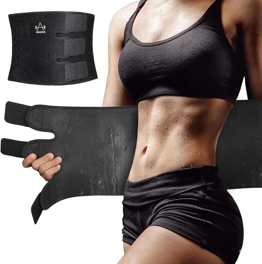 Waist Trimmer for Women Men Belly Fat, Waist Trainer Tummy Stomach Wraps, Exercise Sweat Belt Band Low Back Support (Belt M-8.5"Width x 39"Length, Black)