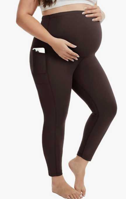 Fotociti Plus Size Maternity Leggings with Pockets Over the Belly,Pregnancy Pants for Casual Yoga Workout Lounge, XL
