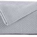 BOUTIQUO 100% Cotton Bed Blanket, Breathable Thermal Blanket King Size, Soft Honeycomb Waffle Blanket 90"x102", Cotton Bed Blanket, Perfect for Layering Any Bed for All Season, Light Grey