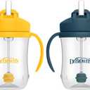 Dr. Brown's Milestones Baby's First Straw Cup, Training Cup with Weighted Straw, 9oz/270mL, Dark Blue/Vintage Yellow, BPA Free, 6m+, 2 Pack