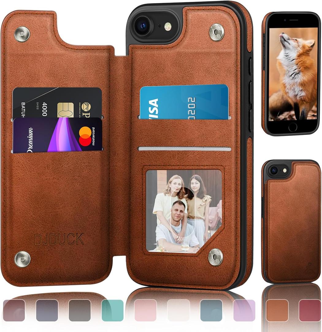 DJDUCK Designed for iPhone 7/8/SE2020/SE2022 Case Wallet with Card Holder, [Magnetic Clasp Cover] [RFID Blocking Leather Protection] Shockproof Women Men Cases 4.7 Inch for Apple 7/8/SE2 Light Brown