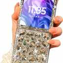 for Samsung Galaxy Z Flip 7 Case for Women Girls Bling Diamond Design,Flip 7 Phone Case Cute Glitter Girly Handmade Rhinestone Soft Crystal TPU Bumper Cover for Samsung Z Flip 7 White