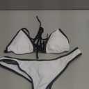 SUUKSESS Women Sexy Thong String 2 Piece Bikini Set Cheeky Halter Swimsuit ( Size 8-10, White Black)