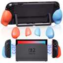 Lainergie 9-IN-1 Switch 2 Grip Case, Ergonomic Grip Hard Shell with Replaceable Grips [to fit All Hands Sizes], Dockable Handheld Shell Set for Nintendo Switch 2 2025, Neon Blue (L) + Neon Red (R)