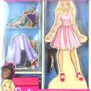 Barbie Magnetic Wooden Dress Up Toy  Pretend Play Set with Wooden Barbie Doll, Mix & Match Outfits & Storage Box  Educational Magnetic Toy for Girls Ages 3+