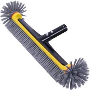 POOLAZA Pool Brush Head with Round Ends, Heavy Duty Pool Brushes for Cleaning Pool Walls, Floors Steps & Corners, 17.5" Pool Brush with Sturdy Aluminum Handle & Durable Nylon Bristles (Yellow)