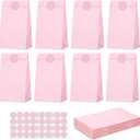 woric 36PCS Pink Paper Bags with Stickers, Small Pink Party Favor Bags for Girls Birthday Self Stand Goodie Gift Bag for Kids Baby Shower Wedding Mother's Day Decor