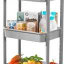 3 Tier Utility Rolling Cart with Handle, Multifunctional Storage Organizer Rolling Carts with Wheels for Bathroom Office Living Room (Grey) (Gray)