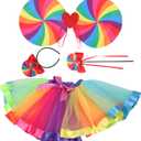 VILLCASE Rainbow Candy Tutu Dress: Layered Rainbow Tutu Skirt - Girls Fairy Wings - Includes Headband Lollipop Wand - Costumes Set for Birthday Parties Festivals Dress-up Girls