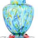 REZIPO Hummingbird Feeder with Perch - Hand Blown Glass - Light Green - 38 Fluid Ounces Hummingbird Nectar Capacity Include Hanging Wires and Moat Hook
