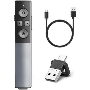 2-in-1 USB Type C Presentation Clicker Wireless Presenter Remote Clicker, Rechargeable Clicker for PowerPoint Presentations, Google Slide Advancer Slideshow Presentation Clicker (Aluminum Alloy)