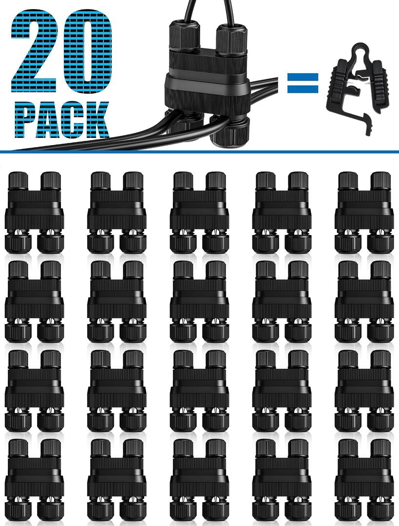 SUNVIE Fastlock2 Low Voltage Wire Connector Landscape Lighting Connectors Waterproof 12-18 Gauge Wire Connectors for Low Voltage Landscape Lights Outdoor Landscape Path Lights, 20 Pack