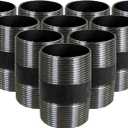 SupplyGiant 3/4 x 1.5 Inch Black Steel Pipe (10-Pack), Heavy Duty Industrial Malleable Iron Pipes, Pre Cut Threaded Nipple Great For All DIY Furniture And Black Pipe Shelving