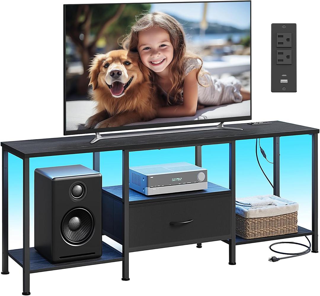 SONGMICS BELLAH Collection - TV Stand for TVs Up to 70 Inches, Media Console Table and Entertainment Center Unit for Living Room, with Shelves and Drawer, Steel, Modern, Ink Black ULGS131B101S