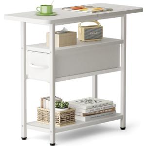 AOODA Narrow Nightstand with Drawers, 3 Tier Skinny Bedside Table for Bedroom, Slim Living Room End Tables with Storage for Small Spaces, Sofa Couch (White)