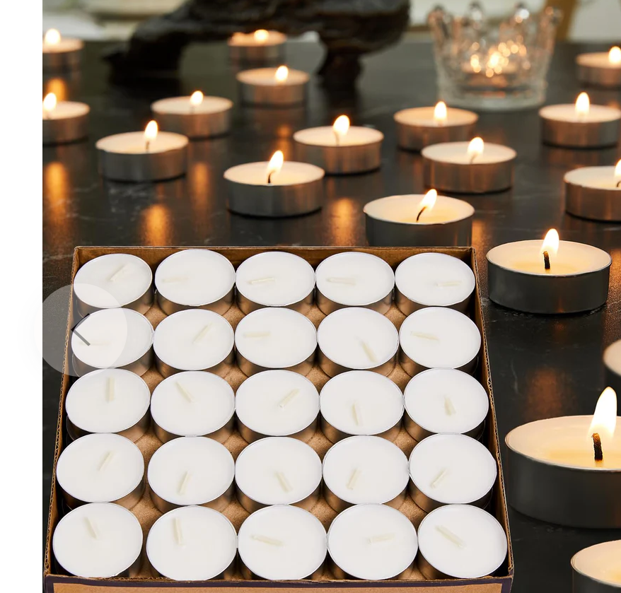 Unscented Palm Tea Lights Candles 100 Pack Bulk, 8 Hours Long Burning White Tea Lights,Non-Paraffin, Smokeless, Mini Tealight Votive Candles for Wedding, Christmas Lights, Party, Christmas