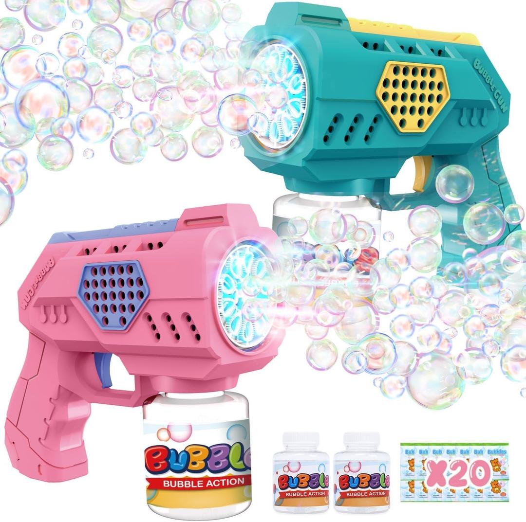 Eaglestone Bubble Guns for Toddlers 2 Packs, LED Light Automatic Bubble Machine Gun for Kids 4-8, Bubble Toys with Bubble Solution,Concentrate, Bubble Blaster Party Favor, Summer Outdoor Toys Gift (Green,pink)