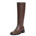 Modatope Women's Knee-High Boots Heel Fall Boots for Women 2025 Brown Below Knee Boot Riding Square Toe Chunky Heeled Tall Long Leather Boot Size 9