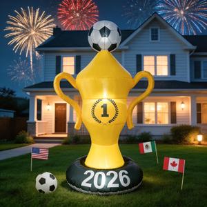 7FT World Soccer Inflatables 2026 World Champion Outdoor Blow up Decorations with Built-in LED Lights for Yard Party Lawn Decor/Birthday Themed Supplies for Fans,2026 World Soccer Decor