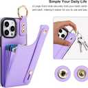 Folosu for iPhone 14 Pro Max Wallet Case with Card Holder, Hand Wrist Strap Loop Holder Kickstand, RFID Blocking Finger Grip Ring PU Leather Double Buttons Shockproof Cover 6.7" Purple