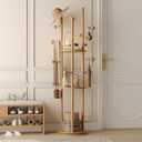 Coat Rack Freestanding,Coat tree Entryway,Mid-Century,Nature Wood Freestanding, Solid Wood, 9 Hooks & 3 Shelves, for Entryway, Hallway, Bedroom, Living Room, Office, Holds Bags, Hats, Purses, 15.75-inch base