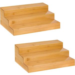 Spice Rack Organizer for Cabinet - Bamboo Spice Shelf, 3 Tier Seasoning Organizer for Countertop, Kitchen, Pantry 2 Pack
