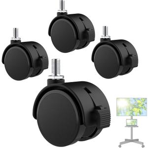 4 PCS 2 Inch TV Stand Wheels, M8 Swivel Caster Wheels Threaded Stem, Heavy Duty Casters with Locking Brake, 360 Degree Rotatory, Easy to Install, Black Nylon Replacement Wheel for TV Stand