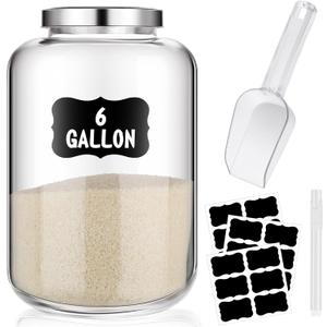 Hushee 6 Gallon Large Glass Jar with Metal Lid Wide Mouth Cookie Jars with Scoop Labels Marker Airtight Canning Canisters Heavy Duty Glass Food Storage Containers for Storing Flour Rice Sugar Nuts Hushee 6 Gallon Large Glass Jar with Metal Lid Wide Mouth Cookie Jars with Scoop Labels Marker Airtight Canning Canisters Heavy Duty Glass Food Storage Containers for Storing Flour Rice Sugar Nuts