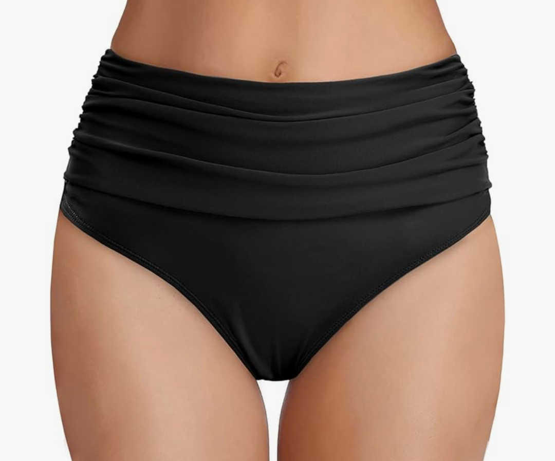 Tempt Me Women's High Waisted Bikini Bottom Tummy Control Ruched Bathing Suit Swim Bottom L